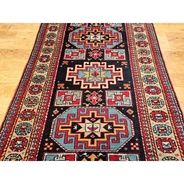 Vintage Persian Kurdish Rug, Hand-Knotted Wool, Geometric Pattern, Navy & Tan, 3x5 For Sale - Image 14 of 18