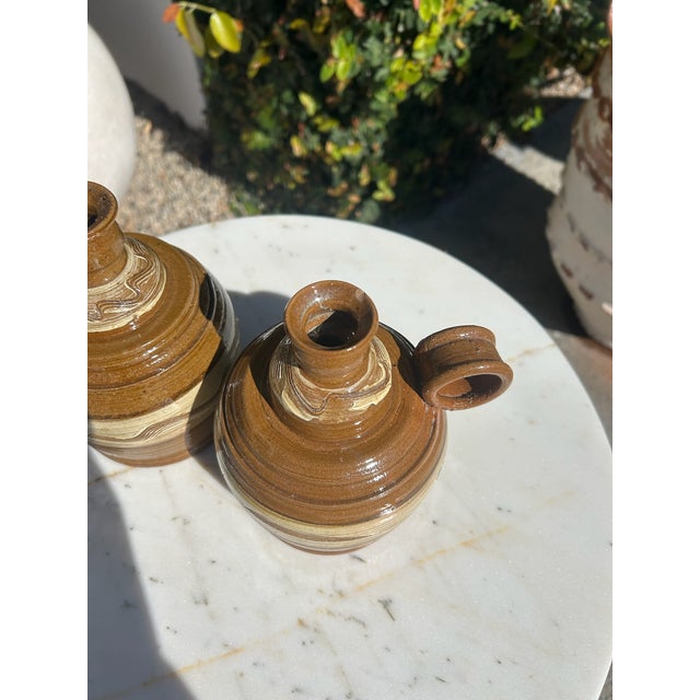 Pair of Vintage Signed Studio Pottery Candlesticks With Handles For Sale - Image 9 of 13