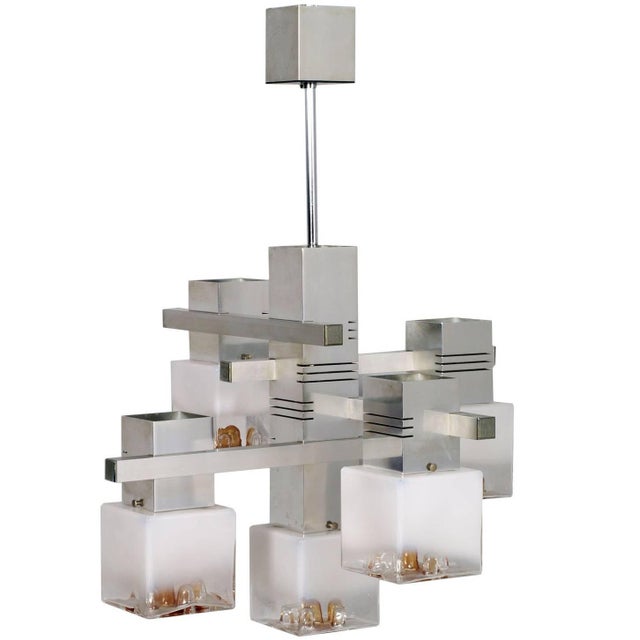 Metal Cubic Chandelier in Chromed Metal by Gaetano Sciolari for Mazzega, 1970s For Sale - Image 7 of 7