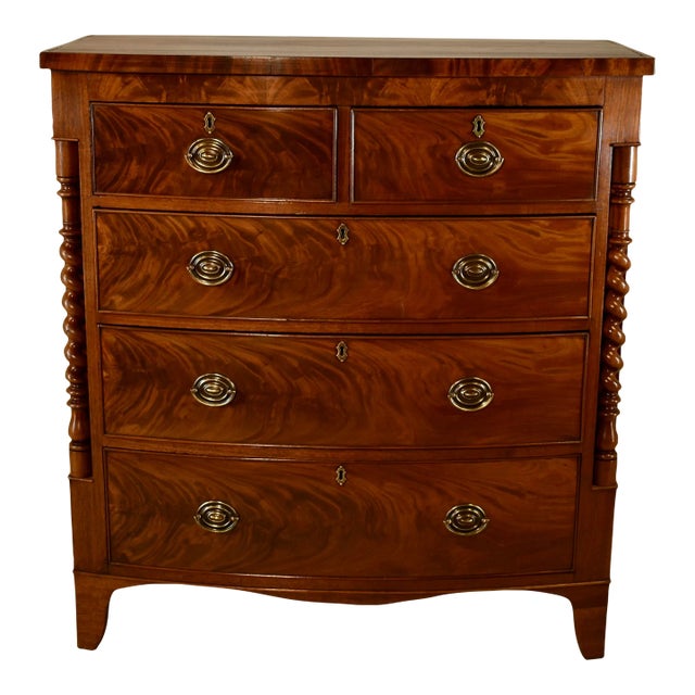 19th Century English Mahogany Bow Front Chest of Drawers For Sale