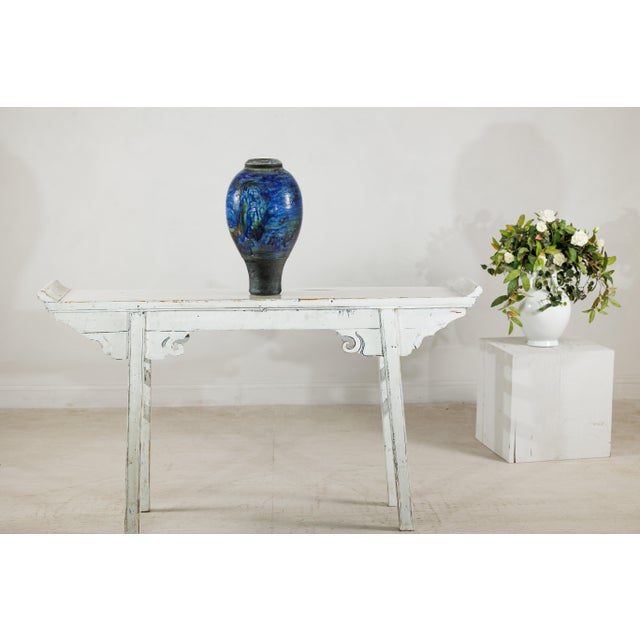 Ceramic Studio Ceramic Vase with Cobalt Blue Glaze and Tapered Foot For Sale - Image 7 of 12