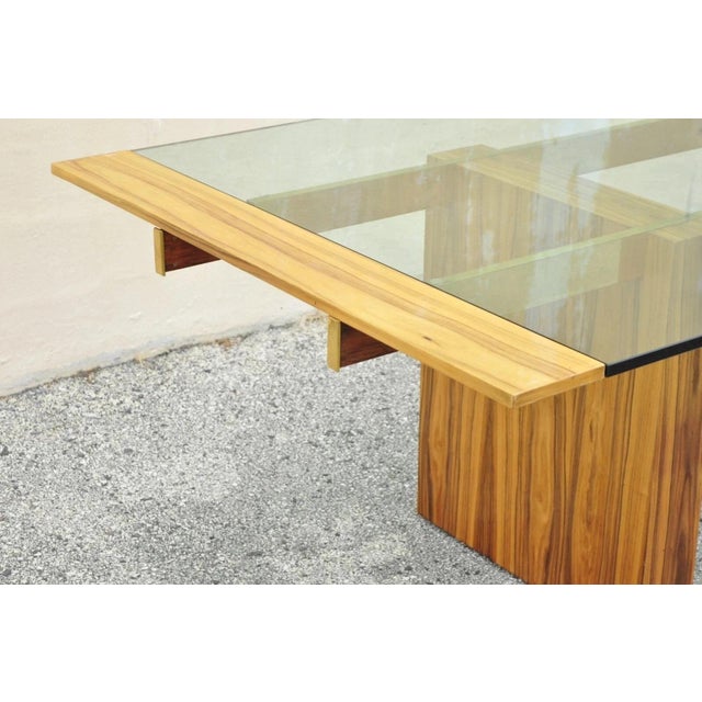 Late 20th Century Kagan Lacquered Rosewood and Brass Cantilever Glass Top Extension Dining Table For Sale In Philadelphia - Image 6 of 18