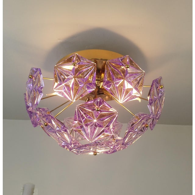 Vintage Prismatic Sputnik Chandelier Mid-Century Modern Sputnik Flush Mount Purple Diamond-Cut Glass Lighting For Sale - Image 10 of 12