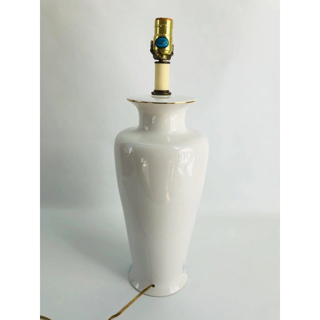 Japanese Large Vintage Hand-Painted Otagiri Japanese Pastel Pink& Blue Porcelain Asia Floral Table Lamp For Sale - Image 3 of 4