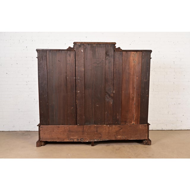 Herter Brothers Style Antique Eastlake Victorian Carved Walnut and Burl Wood Triple Bookcase Cabinet, Circa 1880s For Sale - Image 13 of 14