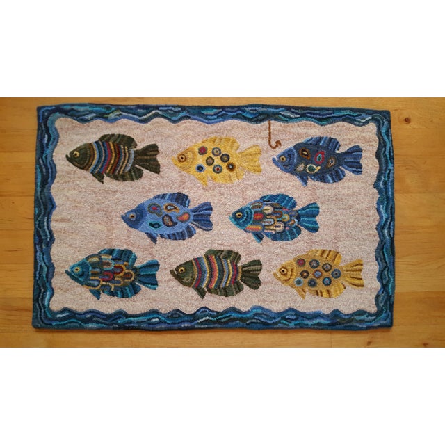 Traditional Scrappie Crappie - Hand Hooked Creation by Designer - 100% Wool / Linen Backing For Sale - Image 3 of 3
