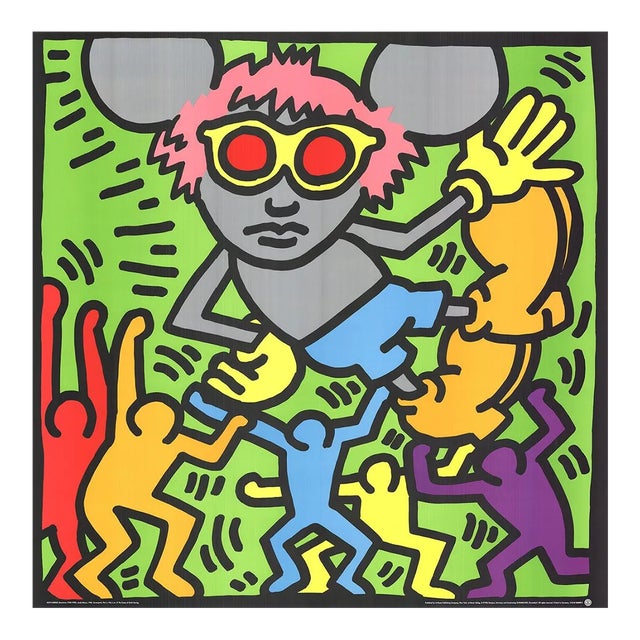 1989 Keith Haring 'Andy Mouse' Pop Art Black, Blue, Orange, Gray, Green Germany Serigraph For Sale