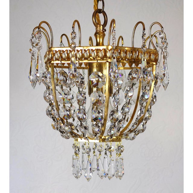1960s Brass and Lead Crystal Chandelier from Palwa, 1960s For Sale - Image 5 of 14