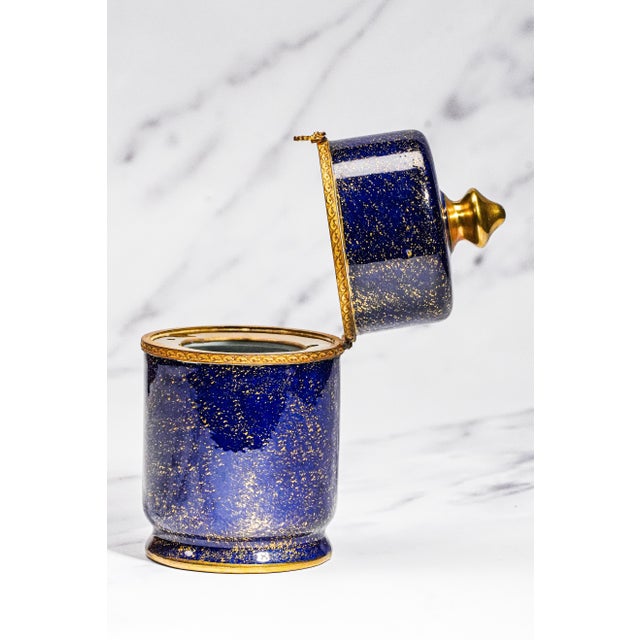 Blue 1950s Beautiful Hand Painted Le Tallec Vintage French Porcelain Blue and Gold Jar Box Home Decor For Sale - Image 8 of 14