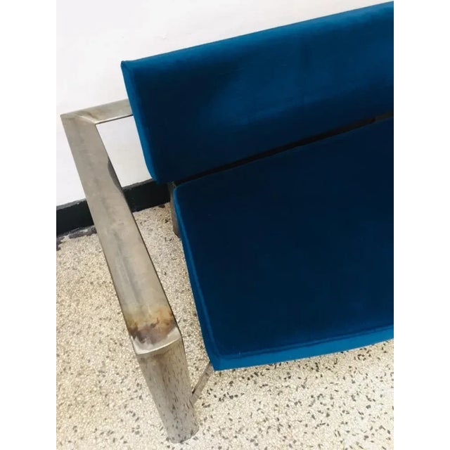 Blue Vintage Velvet & Steel 2-Seater Sofa, 1980s For Sale - Image 8 of 13