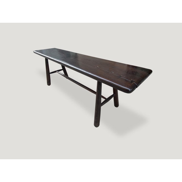 Brown Andrianna Shamaris Midcentury Couture Espresso Stained Teak Wood Console Table For Sale - Image 8 of 18