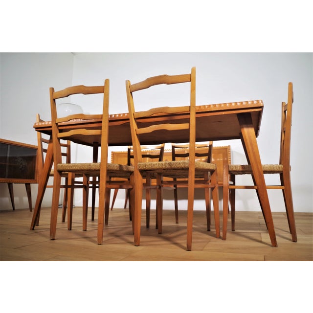 Table, Chairs & Sideboard in Wood, 1940s, Set of 9 For Sale - Image 9 of 18