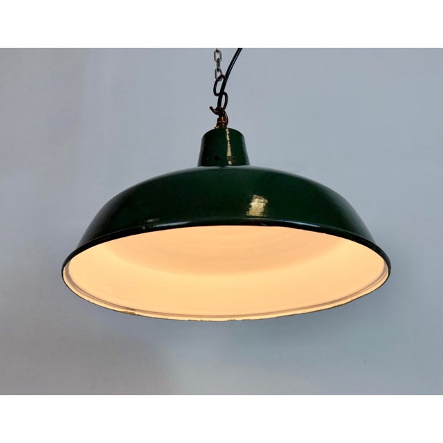 Industrial British Green Enamel Factory Pendant Lamp, 1960s For Sale - Image 10 of 18