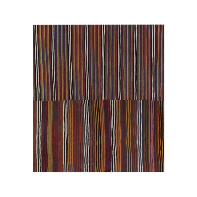 Striped Turkish Kilim Rug 9'6'' X 12'4'' 115" x 148" / 293 x 377 Cm Hand woven with high quality pure wool Excellent...