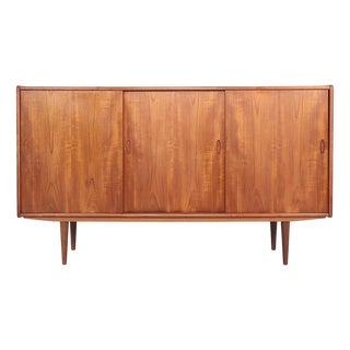 Danish Teak Highboard with Sliding Doors, 1960s For Sale