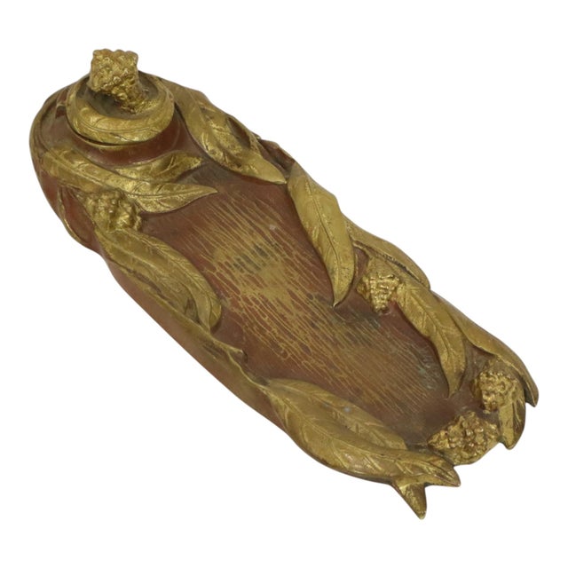 20th Century Art Nouveau Gilded Bronze Inkwell Pen Holder, 1890s For Sale - Image 4 of 18