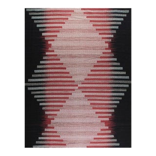 4x6 Black Flat Weave Wool Hourglass Motif Geometric Modern Carpet Rug For Sale
