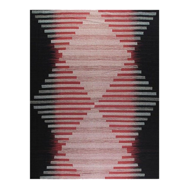 4x6 Black Flat Weave Wool Hourglass Motif Geometric Modern Carpet Rug For Sale