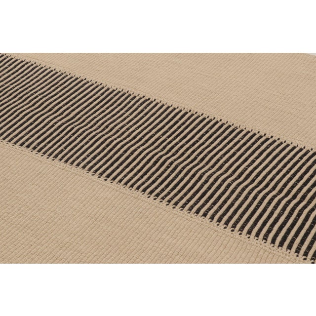Late 20th Century Rug & Kilim’s Contemporary Kilim With Textural Stripes in Beige & Black Tones For Sale - Image 5 of 10