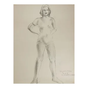 Vintage 1950 Portrait Charcoal Drawing of Woman