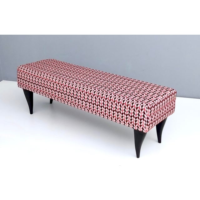 Black Vintage Benches with Red Patterned Fabric Upholstery, Italy, Set of 2 For Sale - Image 8 of 15