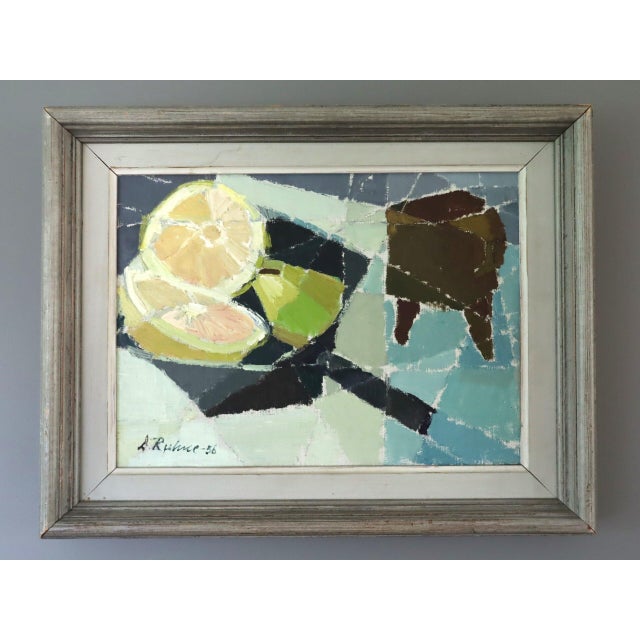 SLICED LEMONS Size: 13.2 x 16.7 inches (including frame) Oil on canvas A cubist inspired still life composition, painted...