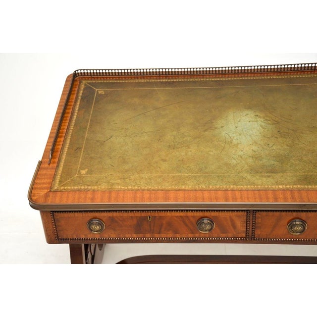 Wood Antique Regency Leather Top Desk, 1930s For Sale - Image 7 of 15
