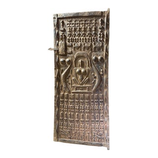 Vintage Dogon Granary Door With Crocodiles /Figures Mali African 70" H For Sale