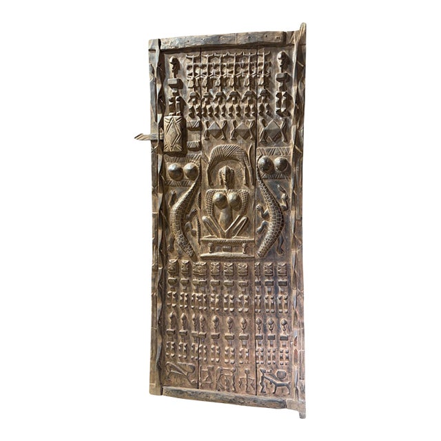Vintage Dogon Granary Door With Crocodiles /Figures Mali African 70" H For Sale