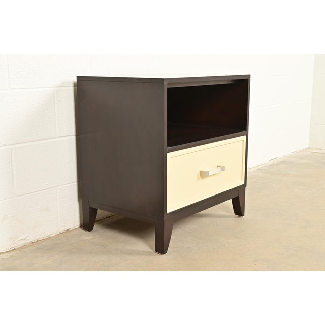 Kindel Furniture Kindel Furniture Modern Hollywood Regency Mahogany and Cream Lacquered Nightstand For Sale - Image 4 of 11