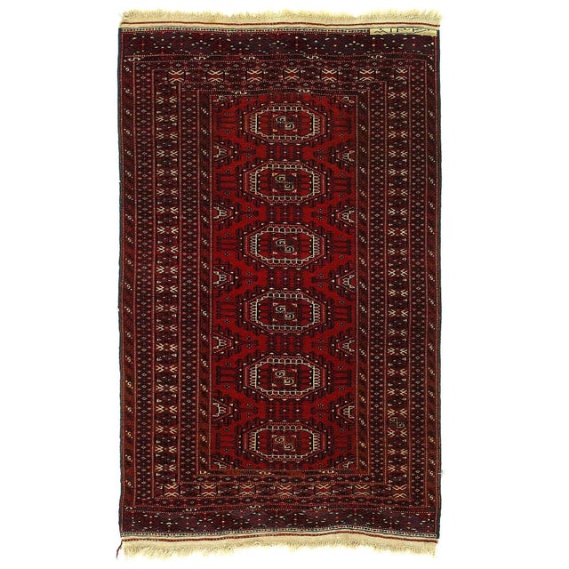 1960s Red Color Fine Hand Knotted Russian Turkman Rug For Sale - Image 4 of 4