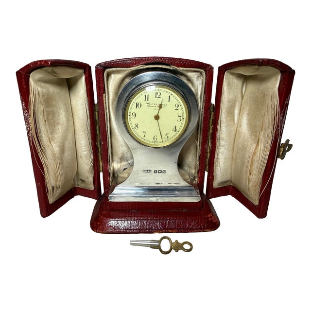 Working Antique Walter Jones Sterling Silver Hard Cased Travel Desk Clock For Sale