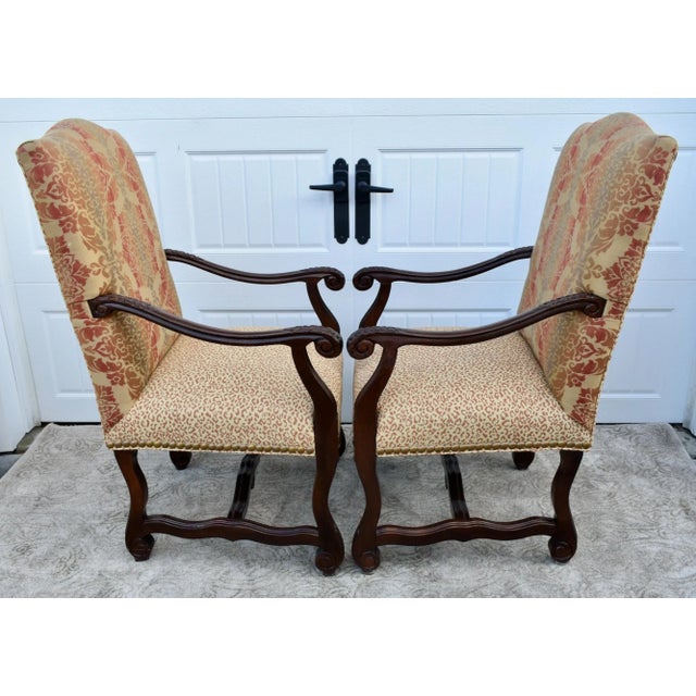 Laneventure Wood Arm Chairs Tudor Style Carved Stretcher Base Vintage Pair For Sale In Philadelphia - Image 6 of 12