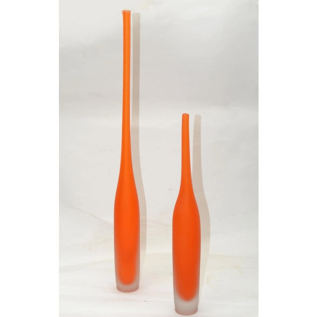 Set of 2 Italian Orange Scavo Glass Wheat Vases, Vessel Mid-Century Modern 1980 For Sale - Image 11 of 12