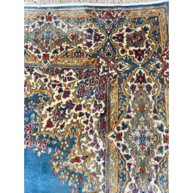 Traditional Antique Kerman Carpet, Fine Persian Oriental Rug Light Blue, Ivory, Gold, Green For Sale - Image 3 of 12