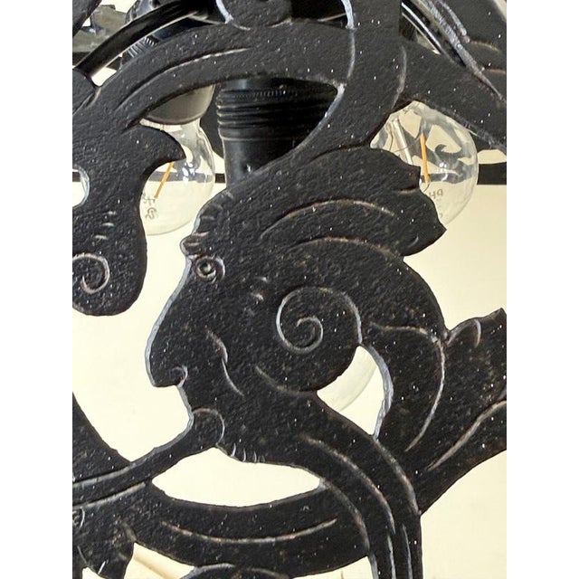 Metal Antique Gothic Revival Wrought Iron Castle Chandelier with Turrets, 1910 For Sale - Image 7 of 18