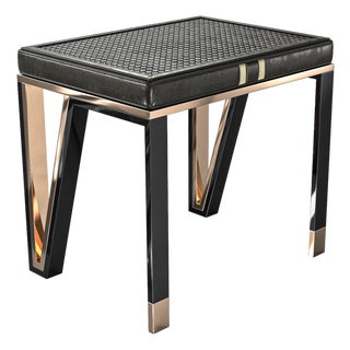 "Stella" Piano Chair With Stainless Steel, Bronze and Woven Leather For Sale