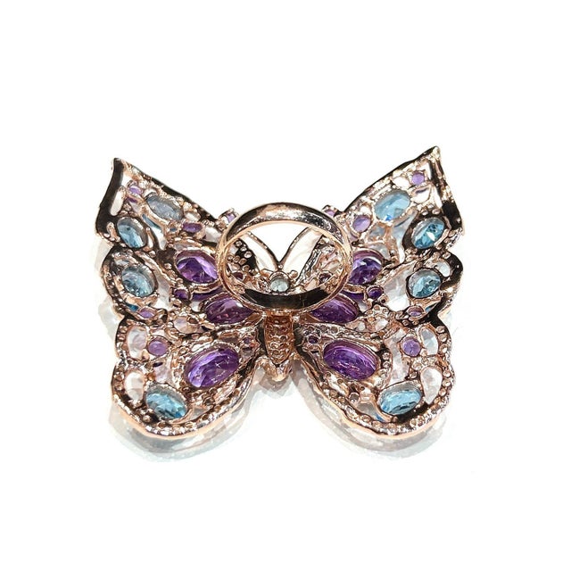 Bochic "Capri" Amethyst & Blue Topaz Butterfly Ring Set In 18K Gold & Silver For Sale - Image 13 of 18