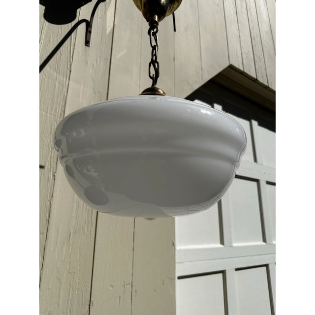 American Vintage Schoolhouse Shade With Vintage Brass Fixture For Sale - Image 3 of 6