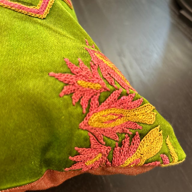 Silk Hand Embroidered Suzani and Ikat Hand Dyed Pillow With New Insert For Sale - Image 4 of 10