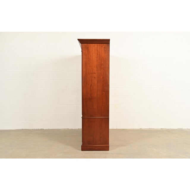 Ethan Allen French Regency Louis XVI Solid Carved Cherry Wood Lighted Bookcase Cabinet For Sale - Image 14 of 17