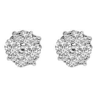 .925 Sterling Silver 1/2 cttw Prong Set Round-Cut Diamond Cluster Stud Earring (I-J Color, I2-I3 Clarity) - 2 Pieces For Sale