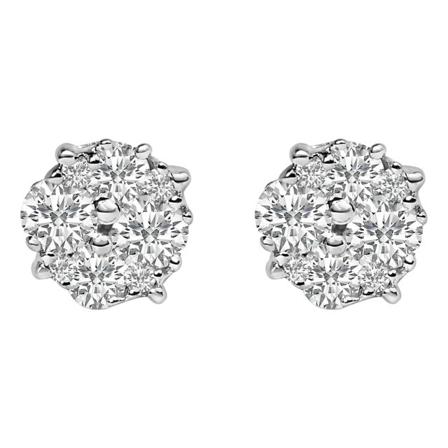 .925 Sterling Silver 1/2 cttw Prong Set Round-Cut Diamond Cluster Stud Earring (I-J Color, I2-I3 Clarity) - 2 Pieces For Sale