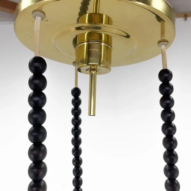 Gold Mid-Century Wood, Milk Glass & Brass Cascade Chandelier, Poland, 1970s For Sale - Image 8 of 13