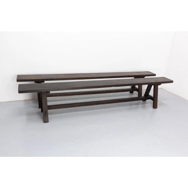 French pair of benches made in 1930. These benches come from a farmhouse in the South of Bordeaux. In original antique...
