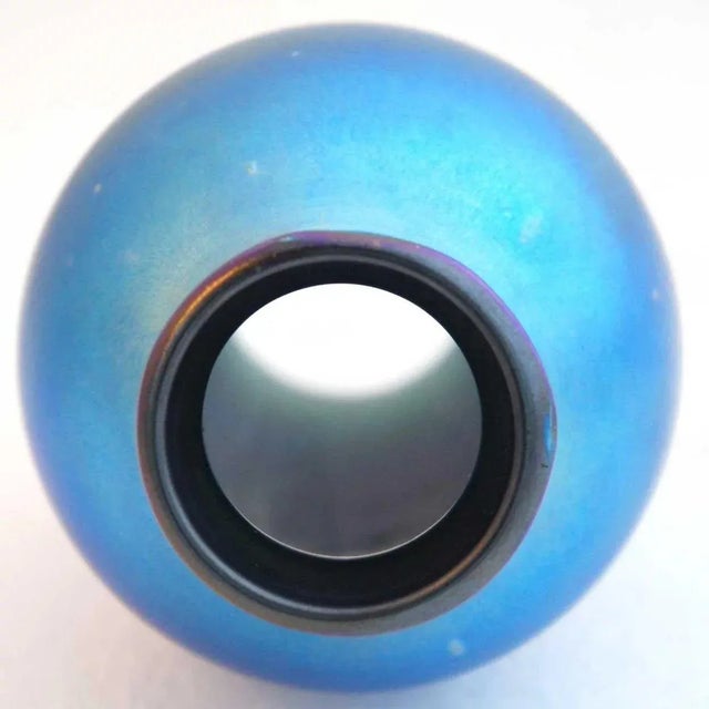 Traditional American Blue Iridescent Art Glass Vase Lamp Base For Sale - Image 3 of 4