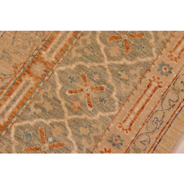 Textile Classic Ziegler Tan Green Hand-Knotted Wool Rug - 8'10'' X 10'1'' For Sale - Image 7 of 8