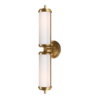 Thomas O'Brien for Visual Comfort Signature Merchant Double Bath Light in Hand-Rubbed Antique Brass with White Glass For Sale