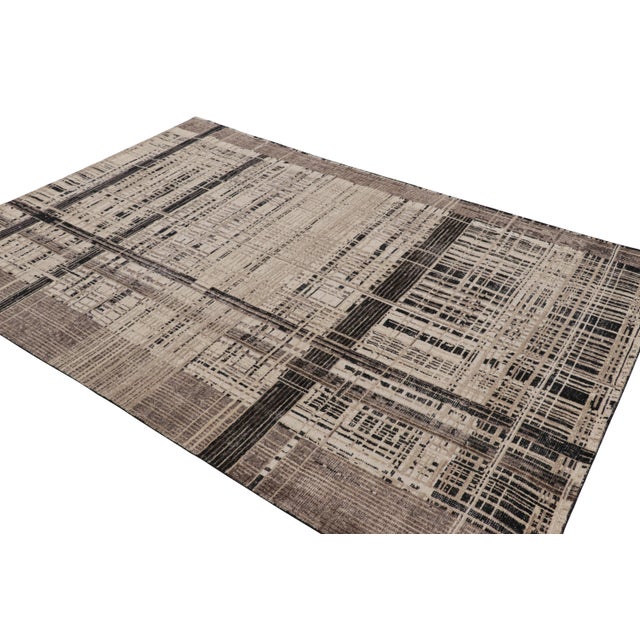 2010s Rug & Kilim’s Modern Distressed Geometric Rug in Beige/Brown White & Black Tones For Sale - Image 5 of 8