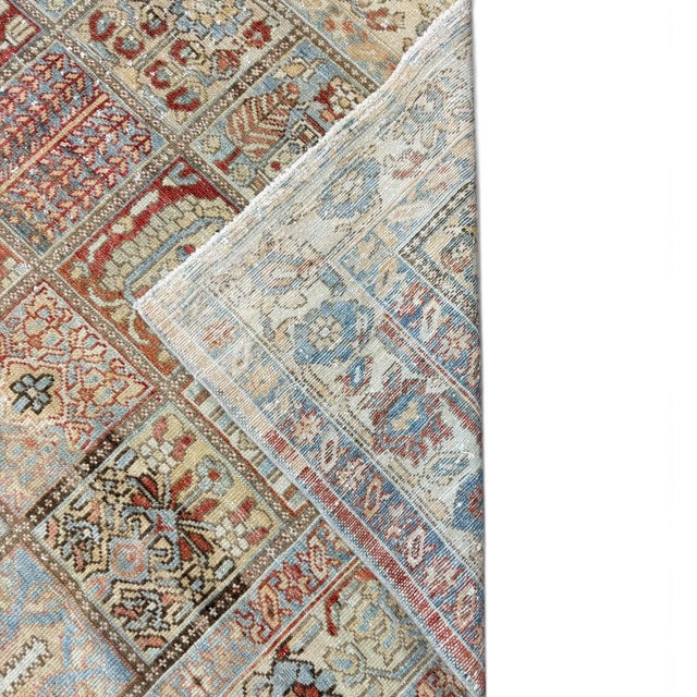 Antique Rug 7x10 | Garden Panel Design in Soft Ivory, Red & Blue For Sale - Image 4 of 5